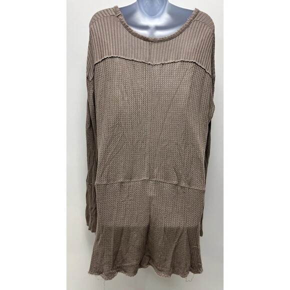 Free People Sunset Park Drippy Thermal Waffle Knit Top Long Sleeve Beige Tunic S - Picture 3 of 7